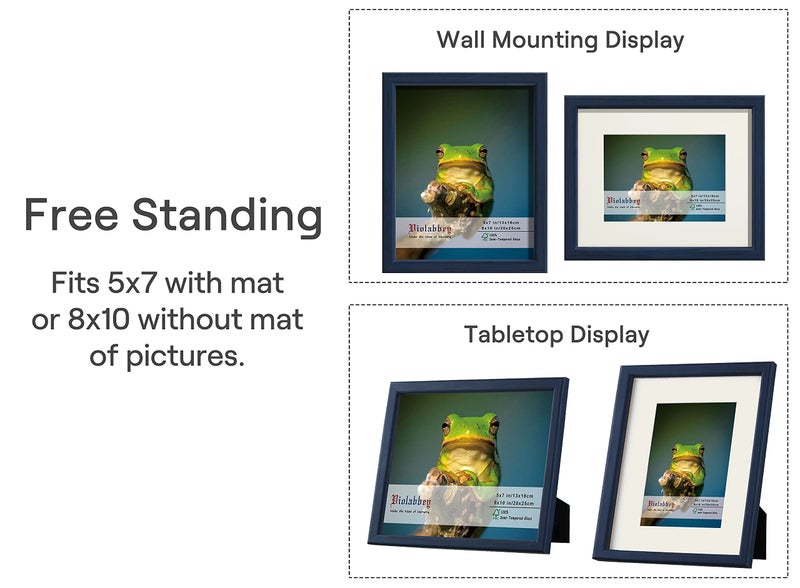 VIOLABBEY 8x10 Picture Frames Set of 4, Fits 5x7 Photo Frame with Ivory Mat or 8x10 Without Mat, Wall or Tabletop Display, Semi Tempered Glass, Blue - Image 2